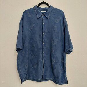 Tommy Bahama Blue Hawaiian Shirt Men’s XXL Silk Cotton Floral Palm Resort Beach